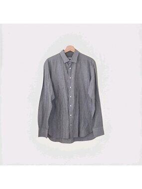 Zilli Cotton Linen Dress Shirt 42 / 16.5 LItaly Grey Micro Striped Quiet Luxury